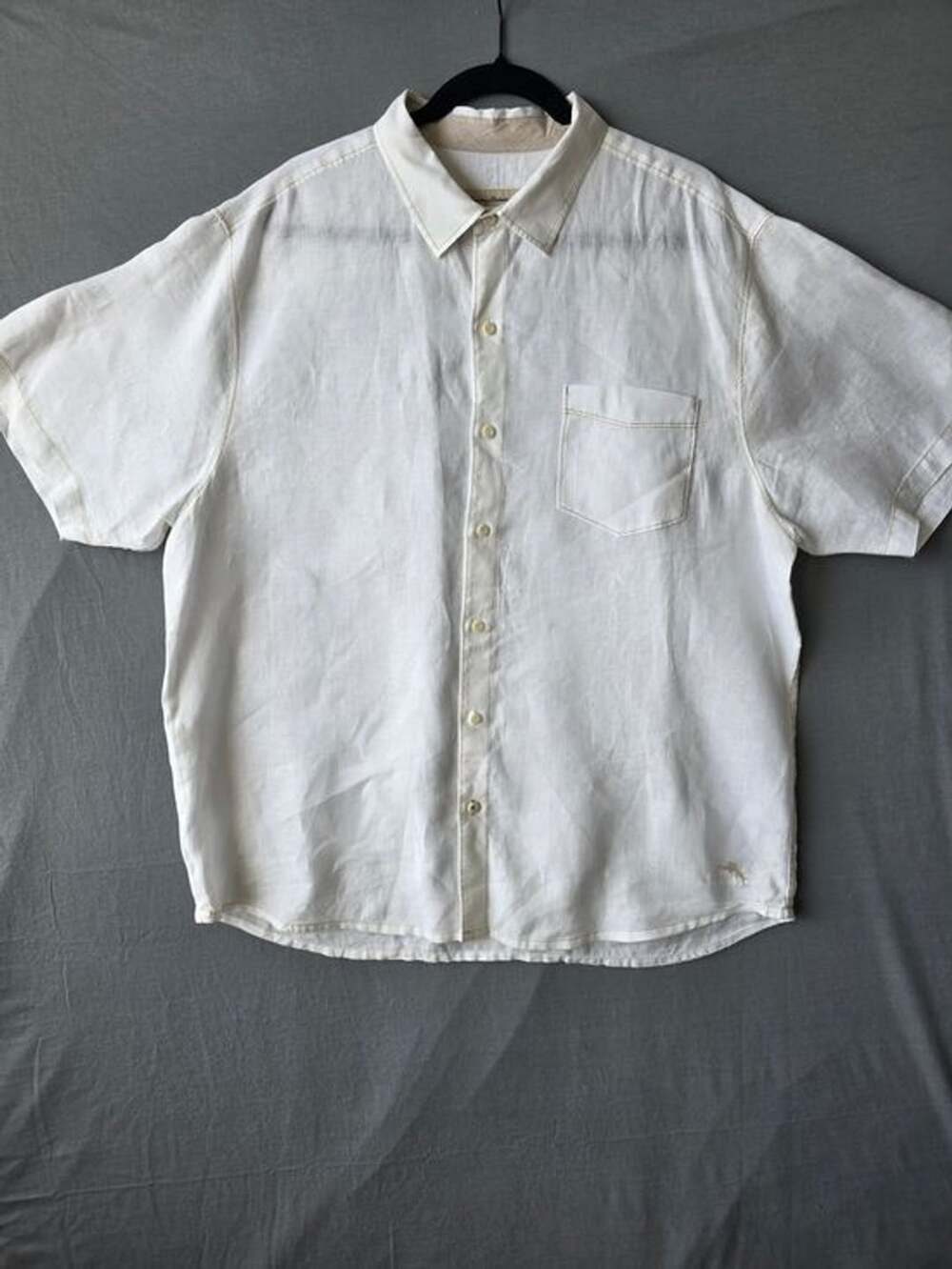 Tommy Bahama 100% Linen White Short Sleeve Button Up Camp Shirt XL